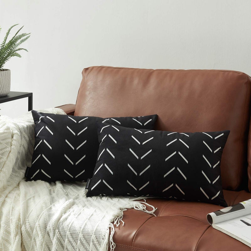 Nestinco Set of 2 Black Lumbar Pillow Covers 12 x 20 inches Boho Aztec Polyester Blend Decorative Throw Pillow Covers for Sofa Couch Bed Decor - Image 1
